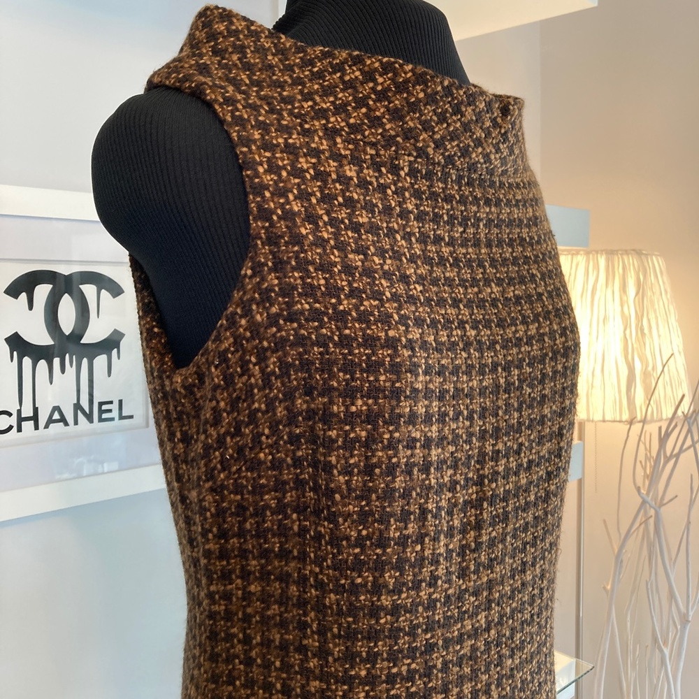 Sleeveless Brown Tweed Midi Dress - Picture 2 of 14